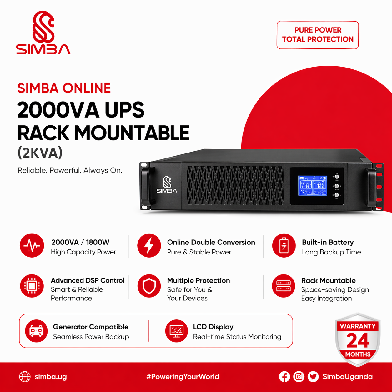 SIMBA ONLINE 2000VA UPS SP2K S UPS RACK MOUNTABLE