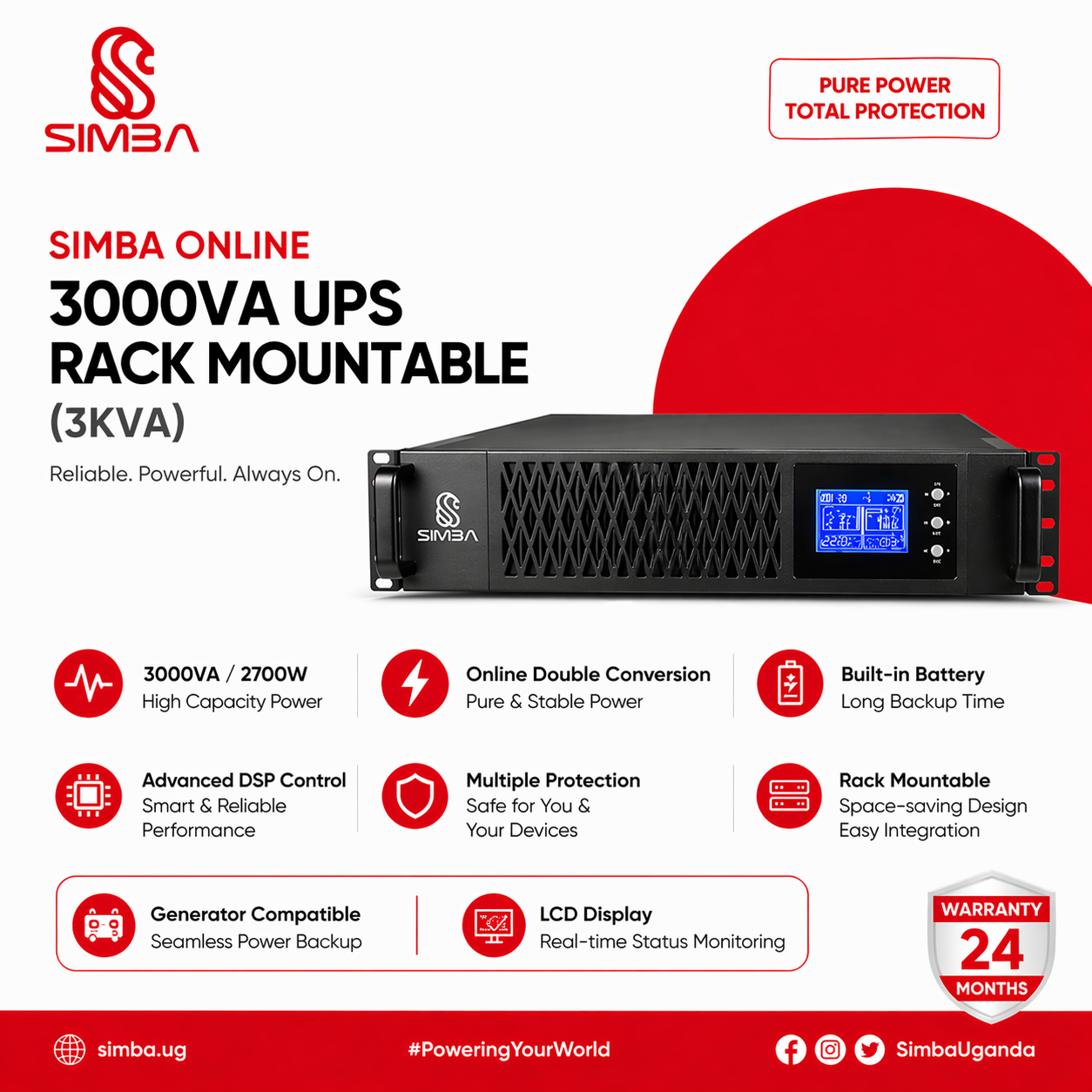 SIMBA ONLINE 3000VA UPS RACK MOUNT SG3K S